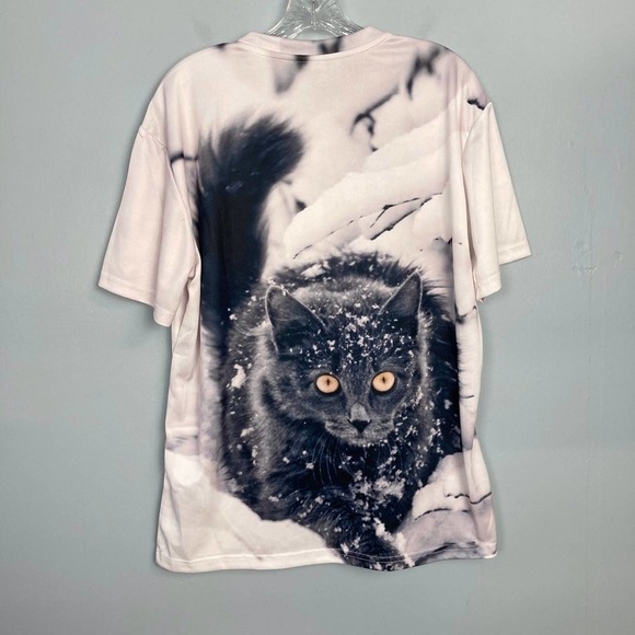 𝅺bian Yi Long Snow Cat All Over Print Crew Neck Tee Shirt Size 3XL Runs Small - Picture 8 of 11